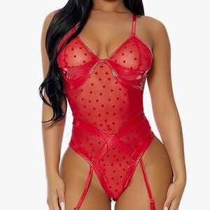 NWT Forplay Red Lace Teddy - Medium, Adjustable Straps (New with Tags) Lingerie